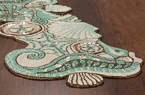 Handcrafted Coastal Theme Sea Shells Beaded Table Runner Beach Nautical Decor Tabletop Multi Colour-Home Decor Mat for Wedding Christmas Decoration Family Gathering - Pack of 1 Measure 13 x 36 inches