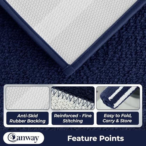 Image of CANWAY 1500 GSM |Pack of 2 | 60x40 cm| Microfiber Anti-Skid Bathroom Door Mat | Ultra Soft Plush & Super Absorbent | Quick-Dry, Washable Floor Rug for Bathroom & Door |Navy Blue
