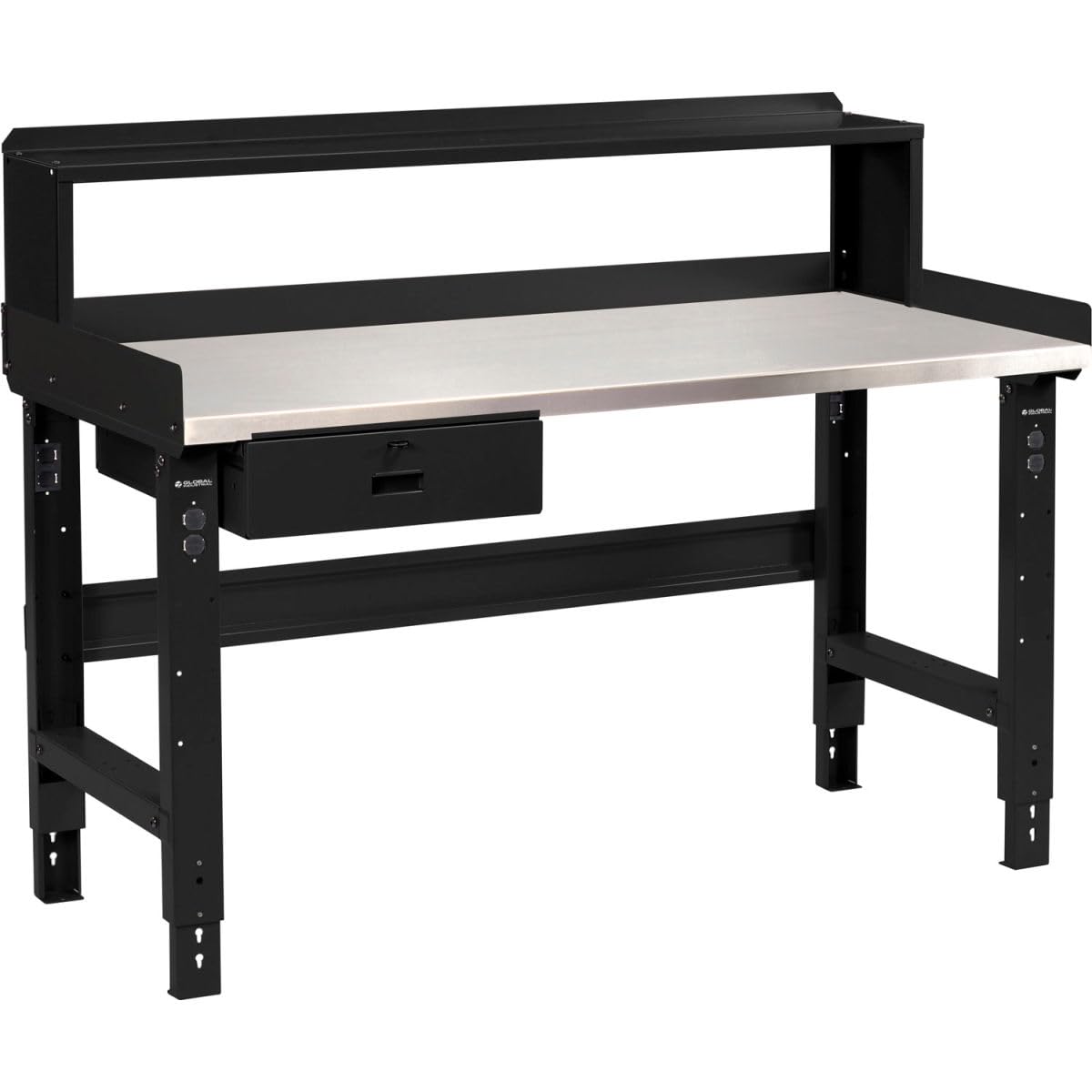 Adjustable Height Workbench with Drawer & Riser Stainless Steel Square Top - Black - 48 x 30 in.