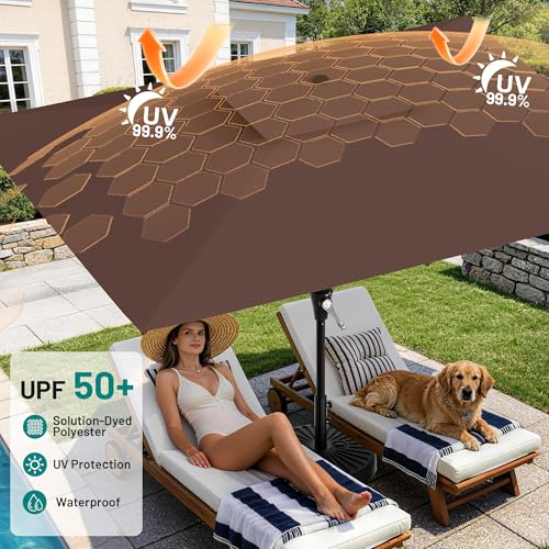 Image of AreShark 8'x10' 2 Tiers Rectangular Patio Umbrella - Outdoor Umbrella Waterproof UV Protection, Market Table Umbrella w /Crank for Pool, Backyard, Deck(Dark Brown)