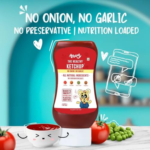 Image of Troovy Healthy Tomato Ketchup | No Onion and No Garlic | No Processed Sugar (uses Jaggery) | 100% Chemical Free | No Preservatives | No MSG | No Sodium Benzoate | All Natural Ingredients | Contains Minerals like Iron | Tastes like Regular Tomato Ketchup | Pack of 2