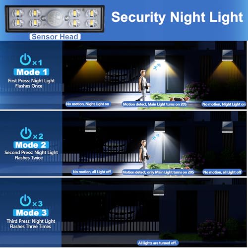 Giliwosy Lampada Solare Da Esterno, 90° Regolabile Faro Led Esterno Con Sensore Di Movimento E Luce Notturna, IP65 Impermeabile Luce Solare Per Decorazione Giardino, Parete, Garage (2 Pezzi) - 3