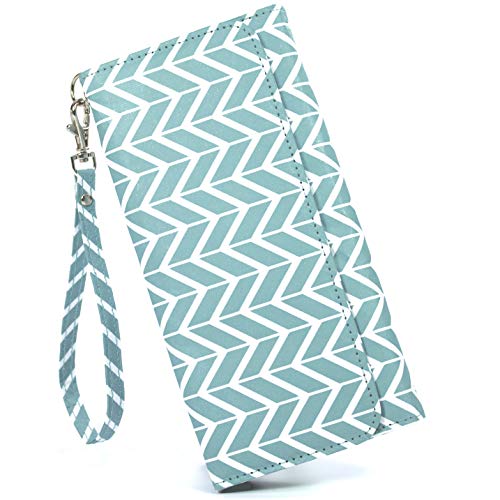 Cash Envelope Wallet for Women-Tyvek Material- Blue/White Herringbone Pattern-Detachable Wrist Strap