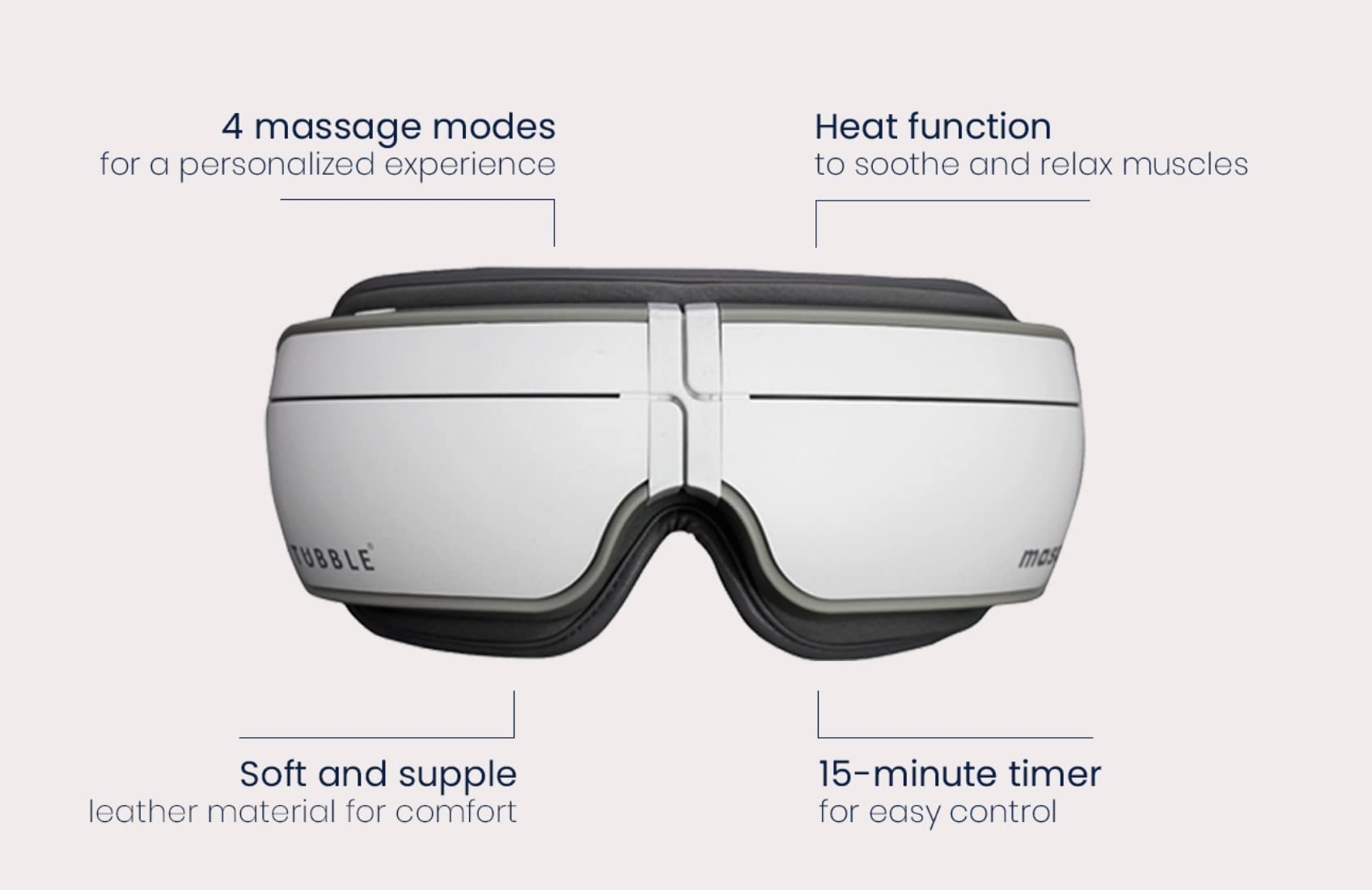 Tubble® Masq Augenmassagegerät mit Wärme & Vibration - Lindert Augenringe & Trockene Augen - Verbessert Schlafqualität - Weiches Öko-Leder - Wiederaufladbar - Seashell White