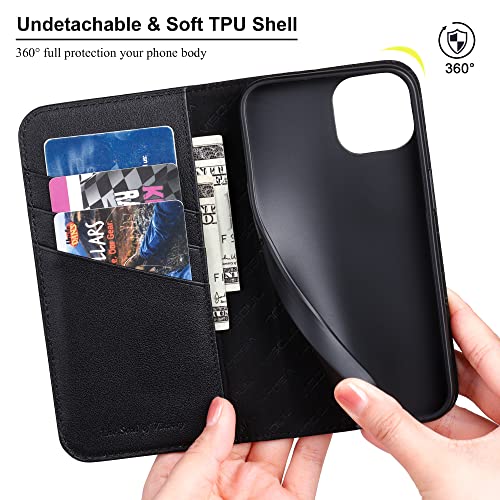 Visoul Case For Iphone 14 Wallet Case, Magnetic Carbon Fiber Leather Case With Card Holder Kickstand Rfid Blocking, Genuine Leather Folio Flip Phone Case Cover For Iphone 14(6.1-Inch) #TOP1