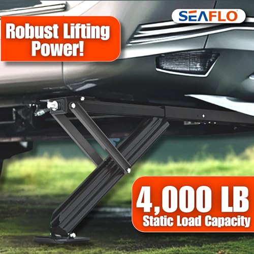 Image of SEAFLO 12V High-Speed Electrical Powered Stabilizing Jack, 4,000 Lbs Static Load Capacity, Heavy-Duty Powder-Coated Steel, Up to 25 inch Extension, Waterproof Motor, Corrosion-Resistant, 4-Year Warranty