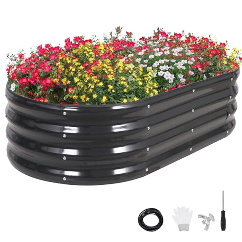 GoCampDirect 120 x 60 x 30 cm Hochbeet Pflanzbeet Frühbeet Gartenbeet Pflanzkübel Pflanzkasten Blumenkasten Gemüsebeet Blumenbeet Holzfarbe Verzinkter Stahl（1 Pakete）