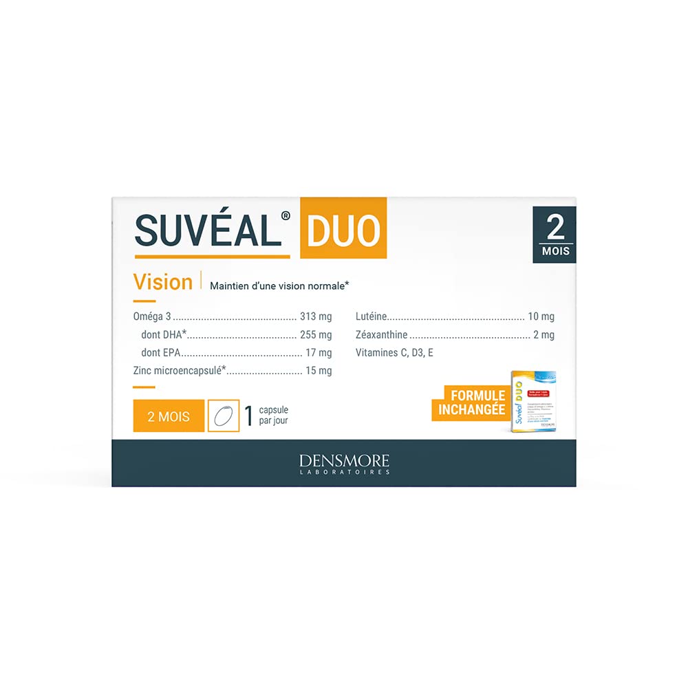 Densmore - SUVEAL Duo - Complément Alimentaire Ophtalmologique à base de DHA (Oméga 3), Lutéine, Zéaxanthine, Vitamines et Zinc - Idéal Vision - 60 Capsules - Cure de 2 mois - Fabriqué en France
