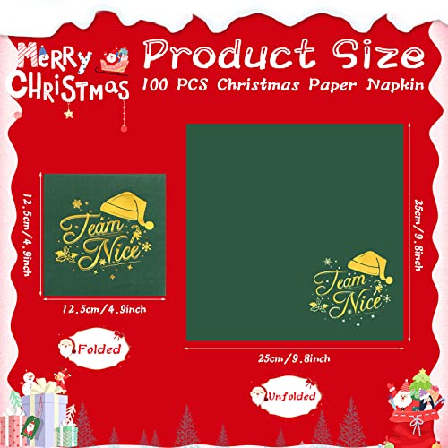 100 Pcs Christmas Napkins Team Nice Or Naughty Paper Napkins Gold Foil Santa Hat Napkins Red And Green Beverage Cocktail Napkins For Xmas Decorations Holiday Dinner Drinking Game Party Supplies #TOP1