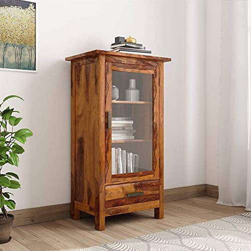 Image of Wooden Bookcase | Solid Wood Book Shelf for Home Library | Bookshelf Crockery Unit for Home & Office Living Room (Large, Honey Finish01)