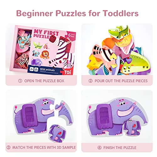 Image of TOI 6 Packs Large Piece Toddler Jigsaw Puzzles for Kids Ages 2-4 - Wildlife | My First Puzzle, Animal Shaped Floor Puzzles for Beginner, Preschool Learning Game, Educational Activity for Boys Girls Gift