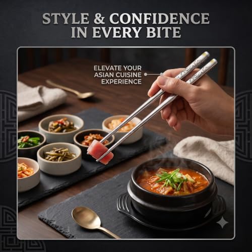 Image of RIANZ 304 Stainless Steel Korean Chopsticks 23.5 cm, Laser Engraved, 1 Pair