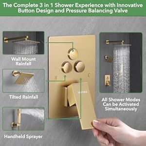 VANFOXLE Shower Faucet Set Brushed Gold Shower System,Push Button Diverter Shower Faucet with 2 in 1 Handheld, Wall Mount 10 Inch Shower Head with 6 Inch Shower Head VANFOXLE Shower Faucet Set Brushed Gold Shower SystemPush Button Diverter Shower Faucet with 2 in 1 Handheld Wall Mount 10 Inch Shower Head with 6 Inch Shower Head