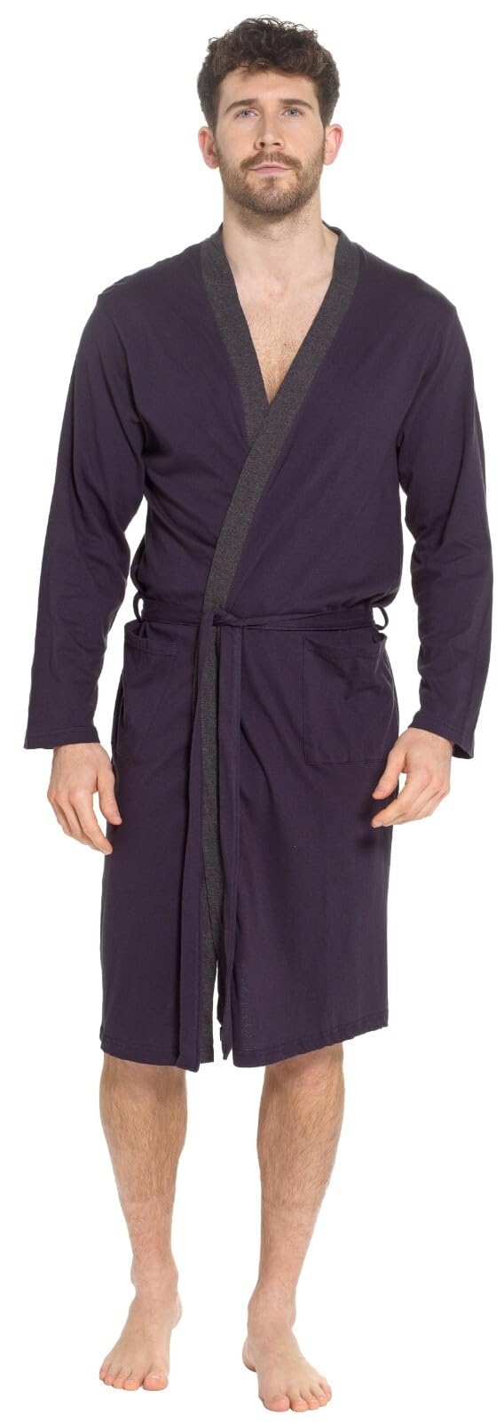 Ex Uk Store Men's Jersey Robe Navy Dressing Gown Jersey Robe With Pockets M To 4XL Lightweight Kimono Style (Navy - 3XL)