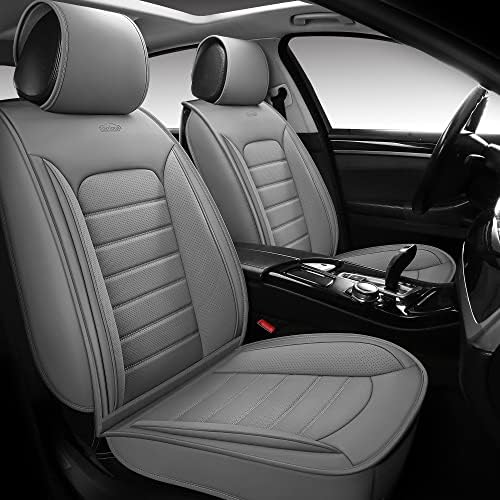 PONYJOYUP Leather Seat Covers for Cars, Waterproof Automotive Seat Covers & Accessories for Cars, 5 Passenger Leatherette Car seat Covers for SUV & Universal, Interior Covers for Cars-Front Pair-Gray
