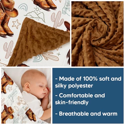 Image of Western Baby Blanket, Cowboy Minky Blankets for Boys Girls, Nursery Room Decor, Soft Warm Lightweight Nursery Bed Blanket for Newborn Toddlers Son Daughter (01)