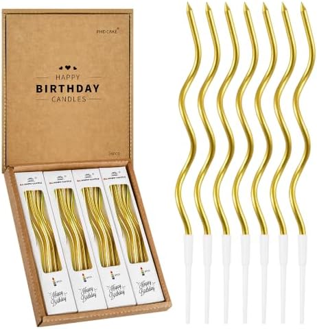 PHD CAKE 24-Count Gold Spiral Long Thin Metallic Birthday Candles...