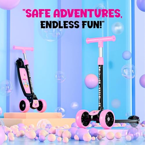Image of Hardware Foldable Kick Skating Scooter for Kids 3+ Years | Adjustable Height & Strong Frame | Durable PVC Wheels | Outdoor Fun Ride, 50Kg Capacity (Red) (Pink)