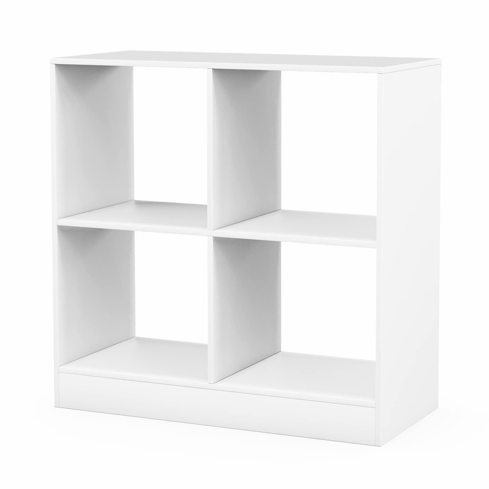 4-Cube Bookshelf, 3/5-Tier Wooden Open Display Bookcase with Anti-Toppling Device, Modern Storage Cabinet Organizer Unit for Living Room, Bedroom and Office (White, 73 x 33 x 73cm)