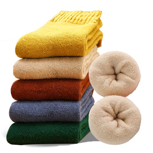 MOSOTECH Wool Socks for Women,5 Pairs Warm Winter Boot Socks for Hiking Walking, Thick Thermal Gifts Socks, Size 5-10 - Main Image