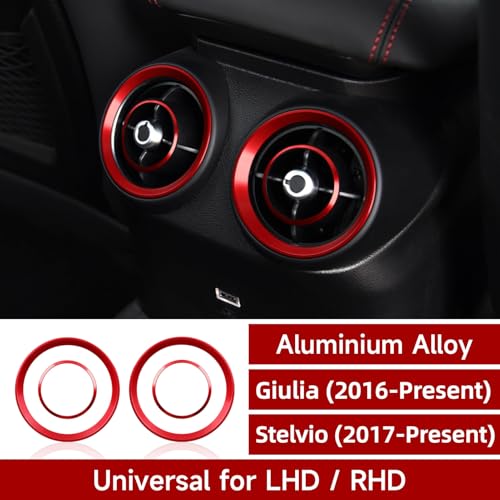 Image of 4PCS Car Air Vent Frame Trim AC Sticker Decals Aluminum Alloy Compatible with Alfa Romeo Giulia 952 Stelvio 949 2016-2026 Accessories (Rear)