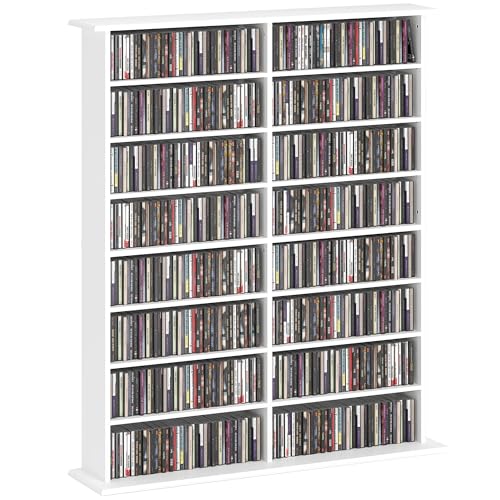 HOMCOM Rangements pour CD et DVD, Meuble de Rangement multimédia, capacité Max. 720 CD/396 DVD et Blu-Ray, 16 Compartiments et 12 étagères réglables, pour...