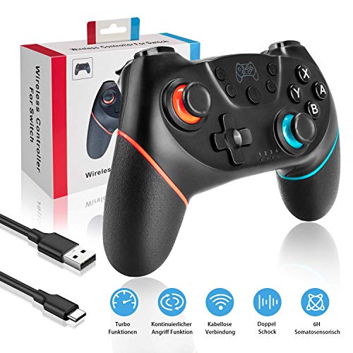 WATSABRO Wireless Controller für Nintendo Switch, Switch Remote Controller Gamepad mit einstellbarem Turbo Dual Shock Gyro Achse, Passen für Switch/PC/PS3 Wiederaufladbarer Akku Switch Controller