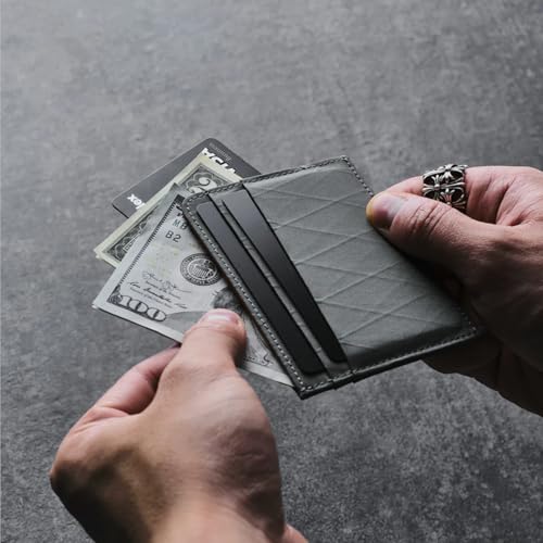 Image of ALPAKA Ark Card Wallet - Slim Minimalist Wallet with RFID Blocking, Holds 4-6+ Cards Plus Cash, Front Pocket Card Holder, Weatherproof X-Pac VX21 Fabric, Slate Grey, One Size, Minimalist