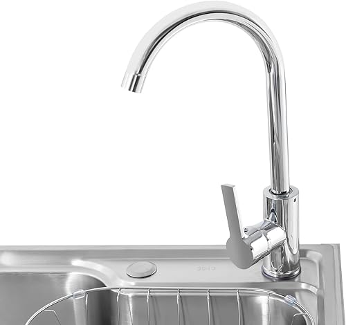 Miniatura 3 de Fregadero utilitario independiente de cocina de un solo tazón con grifo, fregadero de acero inoxidable con moldeado integrado para lavadero, baño,