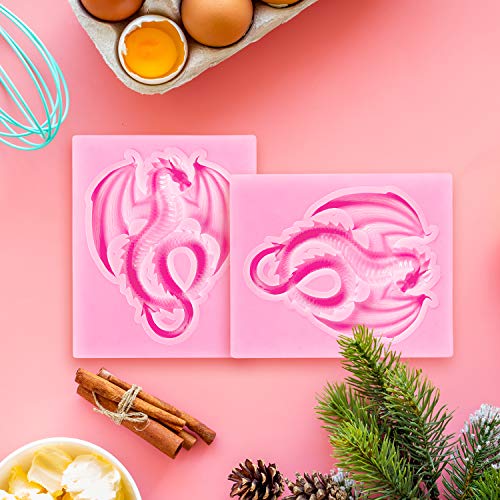 2 Pieces Dragon Silicone Mold Cute Dragon Fondant Mold Animal Dragon Chocolate Mold Baking Mould Tool For Cake Decorating Polymer Clay (Flying Dragon) #TOP3