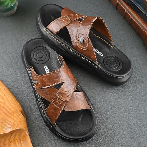 Image of Centrino Men's Slide Sandals | Stylish Adjustable Velcro Strap Sandal with Grip Insole | Casual Summer Footwear | Comfortable Casual Footwear for Office, Travel & Walking (9577)