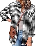 Zeagoo Womens Plaid Shirt Flannel Button Up Business Casual Blouse Loose Buffalo Fall Clothes Long Sleeve Shirt Black