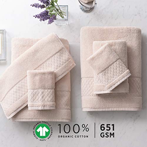 Welhome Hudson 100% Pure Organic Cotton 6 Piece Bath Linen Set | Soft Rose | Eco Friendly | Plush | Durable & Absorbent | Hotel & Spa Decorative Bathroom Towels Set | 2 Bath 2 Hand 2 Wash Towels #TOP3
