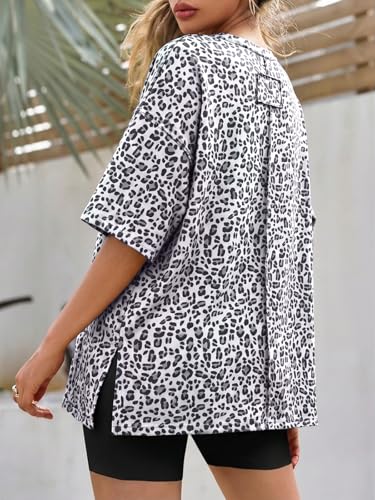 Image of Tankaneo Womens Oversized Tshirts Summer Casual Short Sleeve Crew Neck T Shirt Loose Fit Side Slit Tee Tops