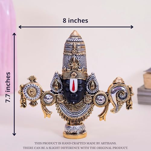 Image of 999 Silver Plated Balaji Murti | 8-Inch Traditional Lord Venkateswara Swamy Idol for Vastu Temple Decor | Spiritual Showpiece for Living Room & Auspicious Religious Gift