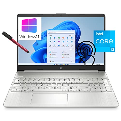 Newest HP 15 15.6" Touchscreen Laptop Computer, Intel Core i3 1115G4 up to 3.2GHz (Beat i5-10210U), 8GB DDR4 RAM, 256GB PCIe SSD, WiFi, Bluetooth, Natural Silver, Windows 11 S, BROAG 64GB Flash Stylus