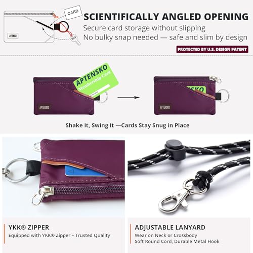 Image of RFID Blocking Travel Wallet with Adjustable Lanyard, Small Nylon Zipper Pouch and Badge Holder for ID, Credit Cards, Cash, Keys, Commuters (Plum Wine)