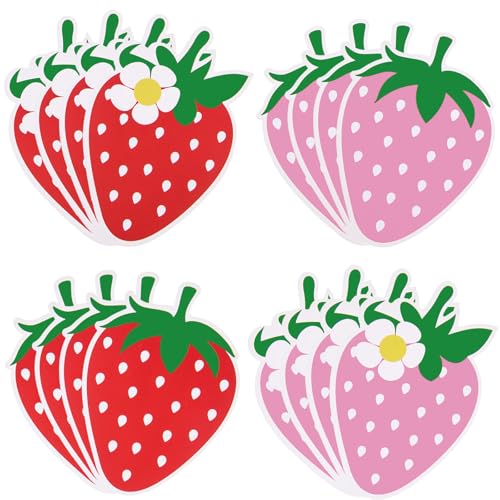 MixTeach 48 Pieces Strawberry Cutouts Summer Berry Paper Cutouts Strawberry Shape Die Cuts Bulletin Board Decorations Fruit Wall Decals for Classroom Back to School DIY Craft Projects Party Supplies