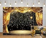 Scène applicable : toile de fond noire et dorée, toile de fond pour rideau noir et doré, pois noirs et dorés, fond de photographie de théâtre, arrière-plan pour adultes, enfants, carnaval, remise de diplôme, bal de promo, Nouvel An, décorations de fête d'anniversaire, bannière, accessoires photo, égayez instantanément votre décor de fête