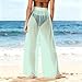 Womens Sexy Sheer Mesh Pants Boho Summer Beach Swimsuits Fashion Print Bikini Bottom High Waisted Wide Leg Trousers