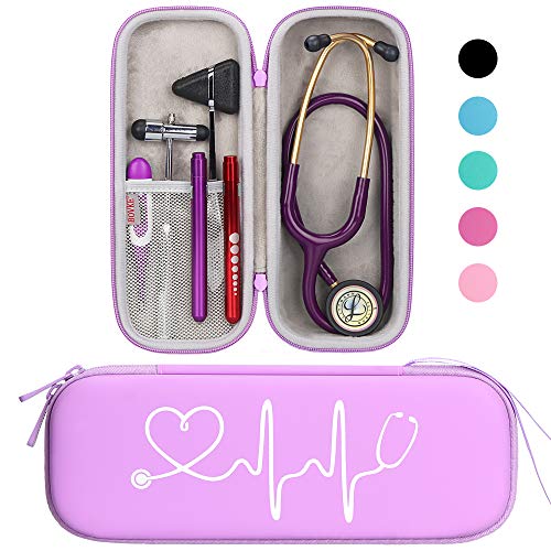 BOVKE Travel Carrying Case Compatible with 3M Littmann Classic III, Lightweight II S.E, MDF Acoustica Deluxe Stethoscopes - Extra Room for Medical Scissors EMT Trauma Shears and LED Penlight, Purple