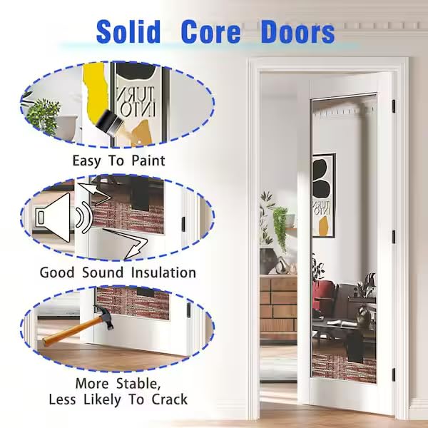 Image of 18 inch x 80 inch Pantry Door with Prehung Door Jamb, Right-Handed Interior Door, 1-Lite Mirror, White MDF with Hardware Kit