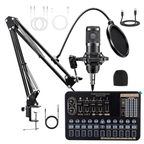 ALSO GO Podcast Equipment Bundle, Professional BM-800 Podcast Microphone with Adjustable Stand, V10XPRO Audio Mixer, Voice Changer, Audio Interface Suitable for Podcasting, Singing, Gaming