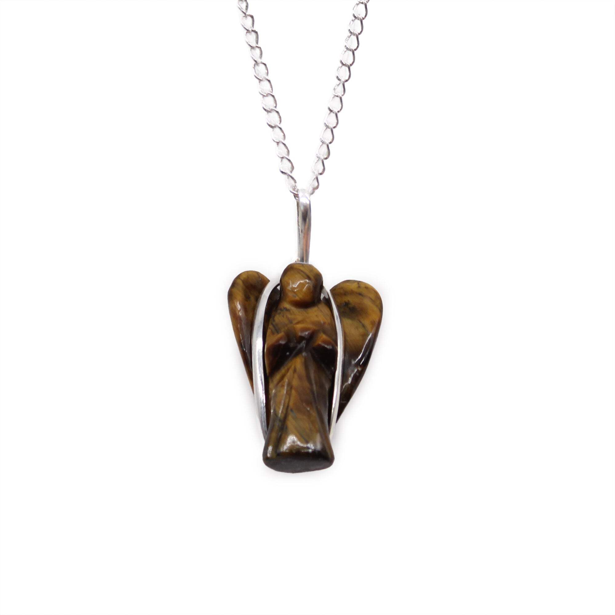 Tiger Eye Gemstone Guardian Angel Pendant - KDMD - Brown - One Size