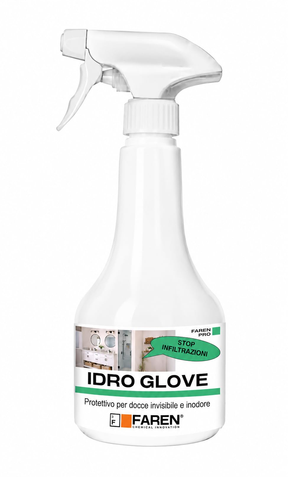 Faren IDRO GLOVE, Protettivo per Docce Invisibile e Inodore, 500ml | Impermeabilizza le Superfici ed Elimina le Infiltrazioni d'acqua nelle fughe