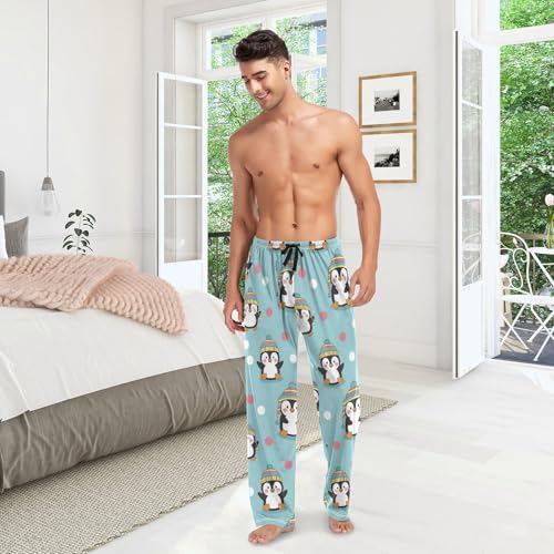 Mens Pajama Pants Cute Penguins with Colorful Hats Soft Lounge Sleep Pant with Pockets Sleepwear PJ Bottoms for Men2
