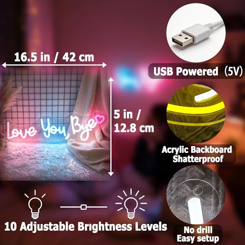 Image of Love You Bye Neon Sign for Wall Decor Light Up Sign Led Signs for Room Party Home Wall Decor USB Powered