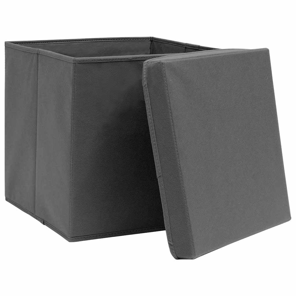 Contenedores plegables con tapas, 4 unidades, 28 x 28 x 28 cm, gris