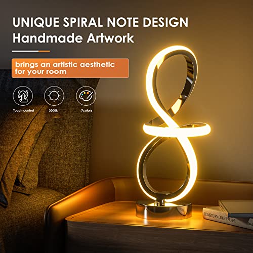 Iksoo Modern Table Lamp, Handmade Note Design Spiral Table Lamp With 7 Rgb Led Colors, Touch Control Dimmable Modern Nightstand Lamp, Cool Lamps For Bedroom, Unique Lamps With A Cool Vibe #TOP1