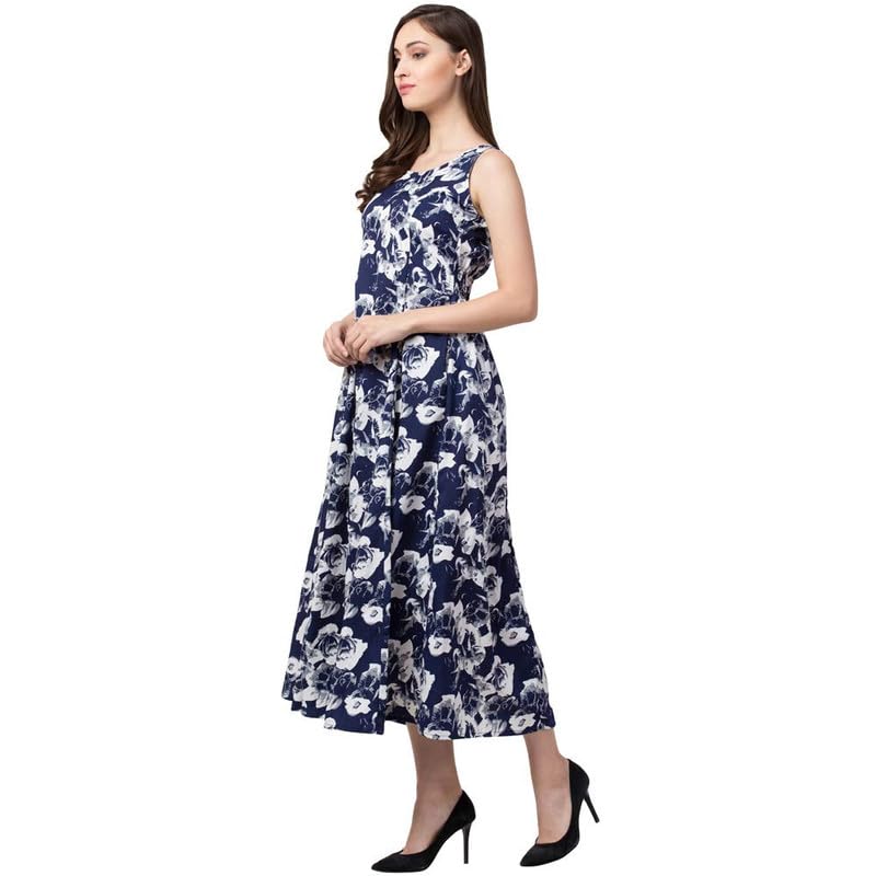 Image of PALOMI Floral Print Cut Sleeves Maxi Dress with Pocket for Girls & Women